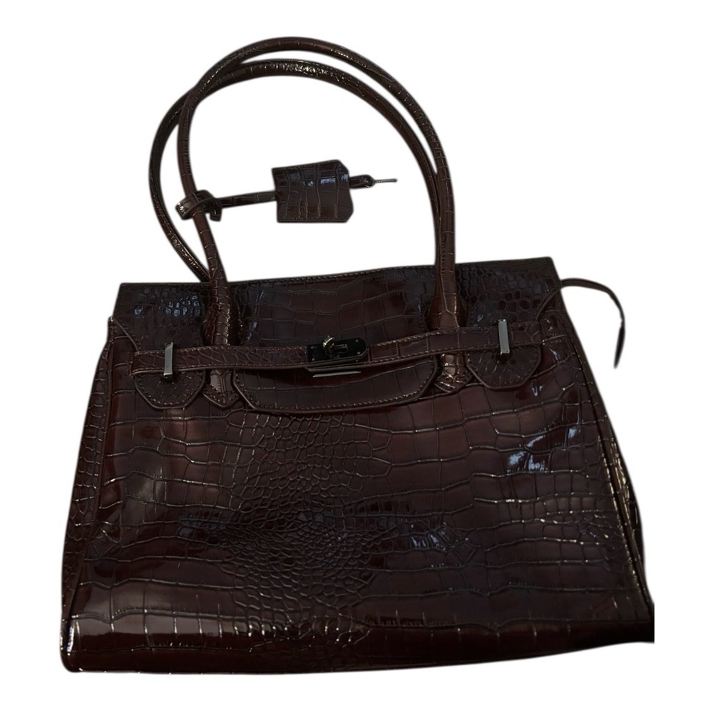 Elegant Brown Crocodile-Embossed Women's Bag